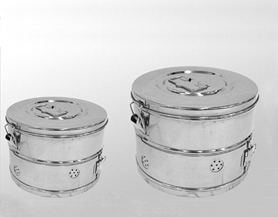 Tambour de stérilisation Inox AISI 304 diam 25cm, haut.18cm