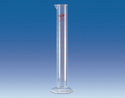 Probeta clase A, PMP, 250 mL, grad. Roja