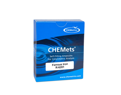 Fer (total et ferreux), 0-1/1-10 ppm.Type: CHEMets. Rechange. 30 det.