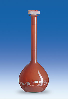 Fioles jaugée 100 mL UV-protect, PMP, classe A, bouchon 14/23, PP