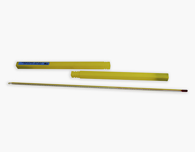 Thermomètre fond jaune à liquide rouge, -10/110 (0.1), avec certificat de lot