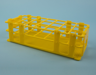 Portoir en PP jaune, 21 tubes de 30 mm