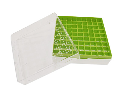 Caja congelación de PC p/criotubos 81x1.8 mL, verde