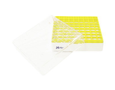 Caja congelación de PC p/criotubos 81x1.8 mL, amarilla
