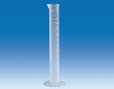 Volumetric cylinder, PP, class B, tall form, raised scale, 10 ml