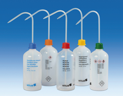 VITsafe safety wash-bottle, narrow-mouth, PE-LD, GL 25, VENT-CAP wash-bottle cap, PP, Ethyl acetate,