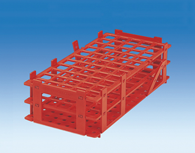 Test tube rack, coloured, PP, 21 positions for tube Ø up to 30 mm, red