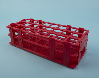 PP test tube rack, red, 24 tubes of 25 mm