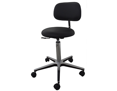 Taburete con pie de aluminio, asiento negro, 5 ruedas, con respaldo