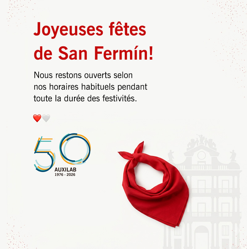 Auxilab vous souhaite de joyeuses fêtes de San Fermín et reste ouvert tout l'été