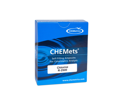 Chlore (libre et total), mét. DPD 0-1/0-5 ppm.Type: CHEMets. Rechange. 30 det.