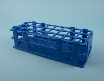 PP test tube rack, blue, 24 tubes of 25 mm