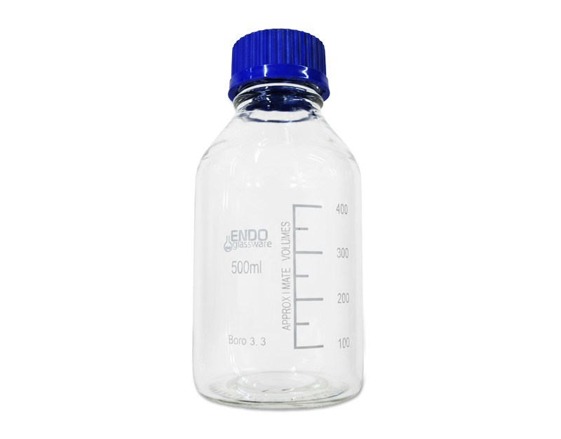 Flacon ISO bouchon bleu 500 ml, GL45
