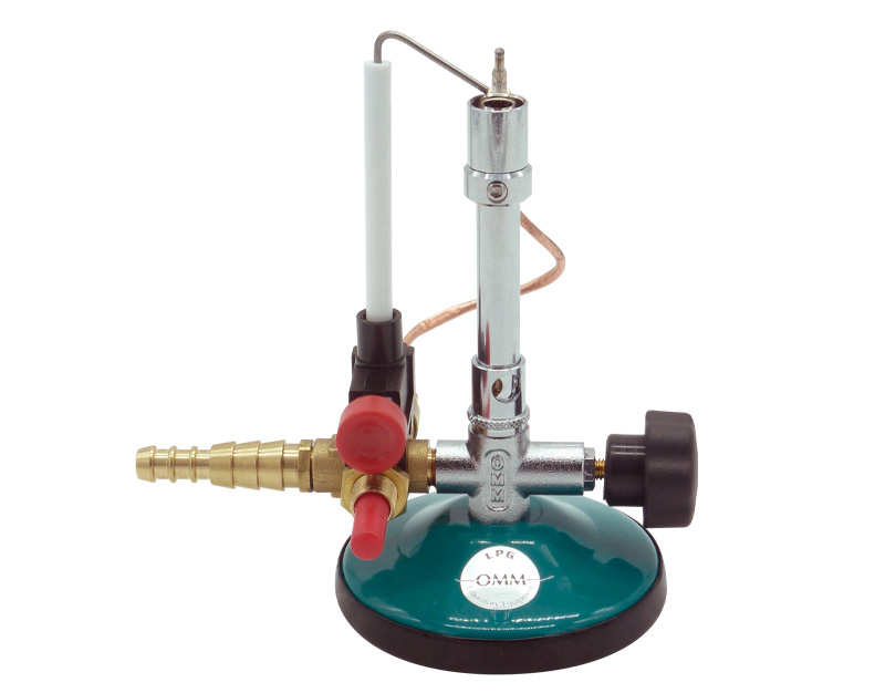 Sekur-flame bunsen burner with piezoelectric ignition, olive fitting, LPG, OMM