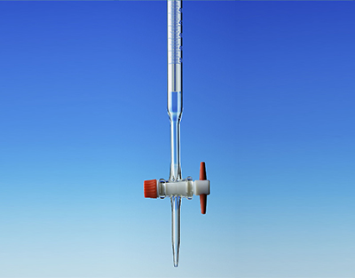 Bureta Mohr, llave recta PTFE, clase AS franja Schelbach y boca embudo, 10mL 1/10