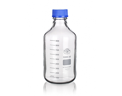 Flacon ISO Simax cap+bague bleu pour pression, 1000ml
