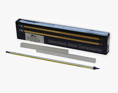 Yellow solid-stem thermometer, coloured spirit -10/200