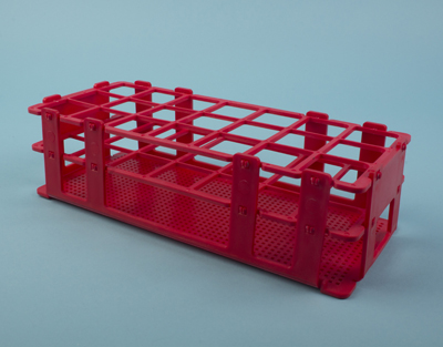 Portoir en PP rouge, 21 tubes de 30 mm