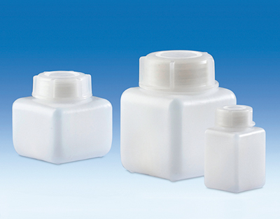 Wide-mouth bottle, PE-HD, with screw cap, PE-LD, square, 250 ml