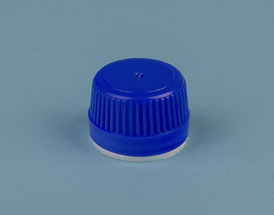 Tapón rosca PE azul c/precinto p/frasco DIN28