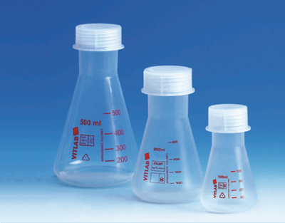 Fiole Erlenmeyer VITLAB PMP caps/vis bague40 125ml