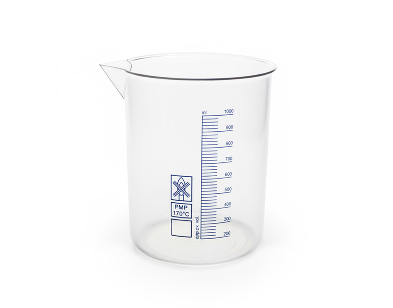Vaso forma baja, grad. azul, PMP, 1000 ml